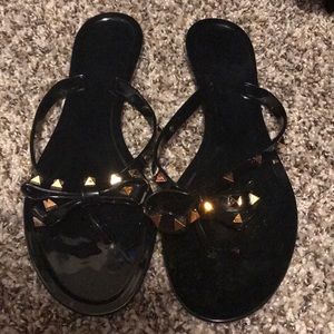 Black Bow Stud Flip Flops